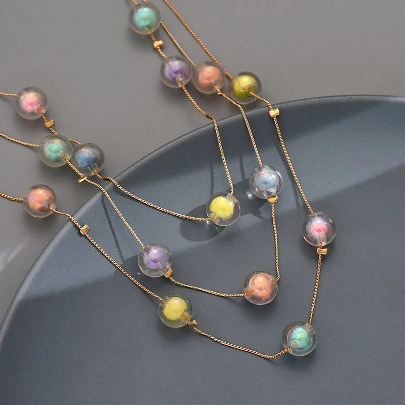 Multicolor Beaded Layered Chain Necklace