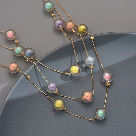 Multicolor Beaded Layered Chain Necklace