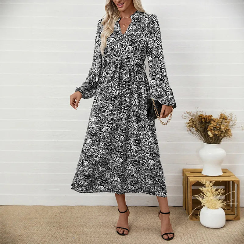 Baylee V-neck Long Sleeve Floral Print Maxi Dress