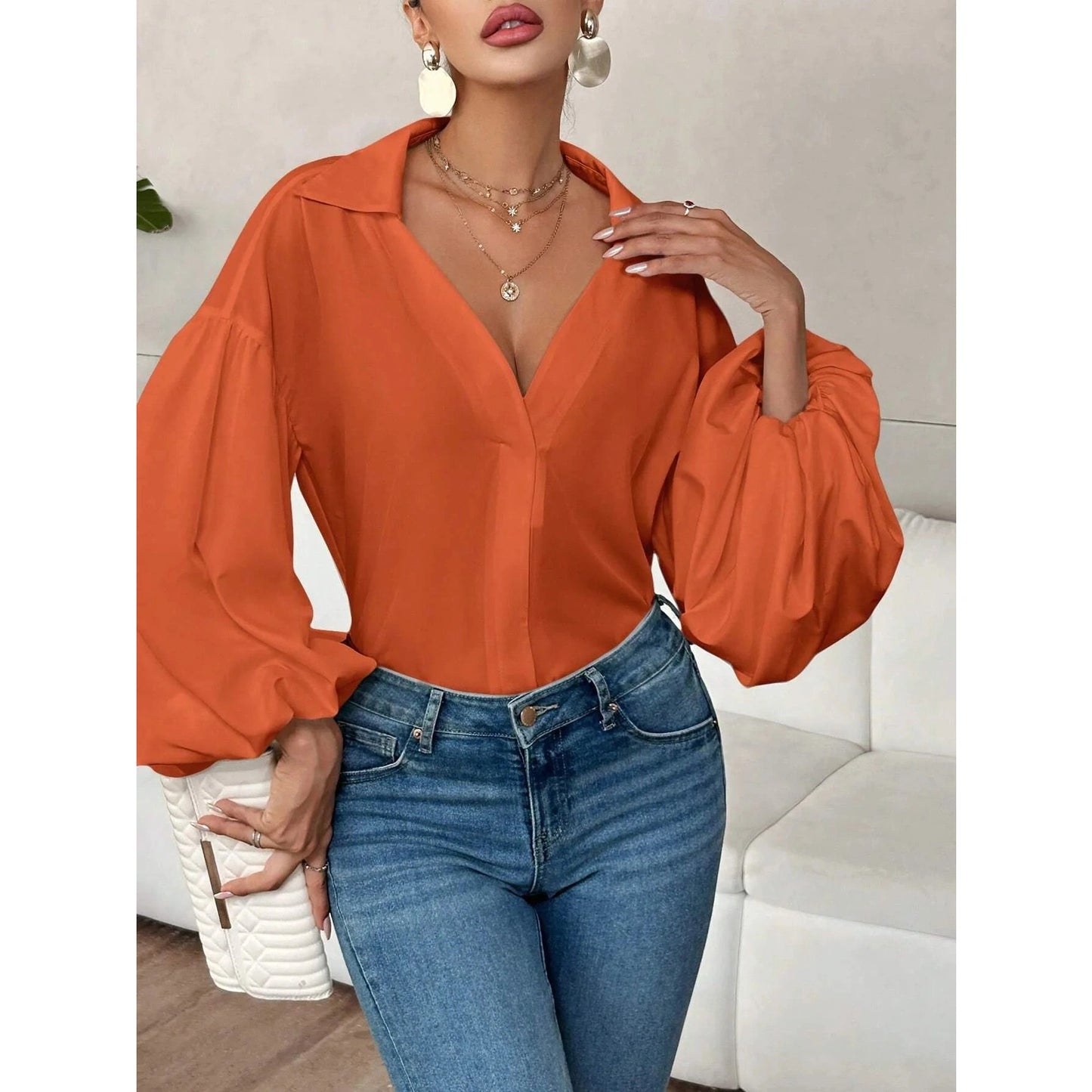 Bella Rae Orange Long Sleeve Bubble Blouse