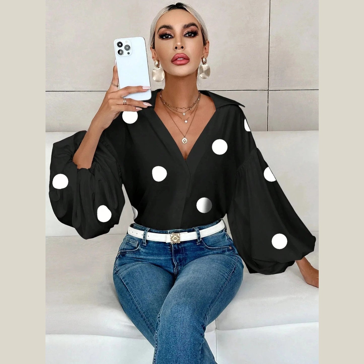 Bella Rae Black Long Sleeve Bubble Blouse