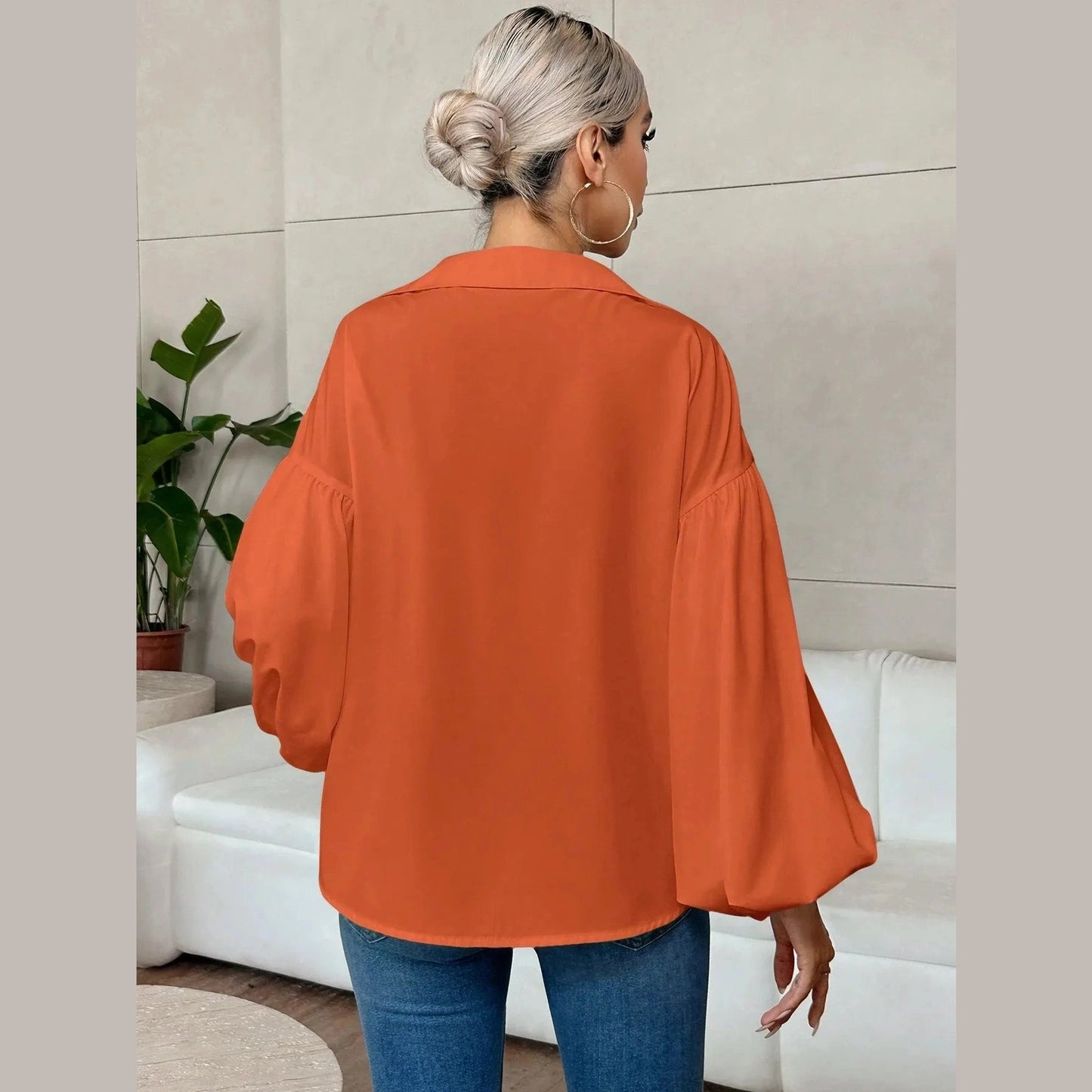 Bella Rae Orange Long Sleeve Bubble Blouse