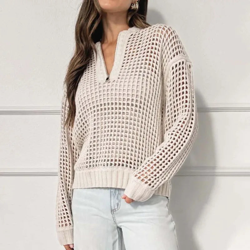 Bethani Open Weave Zip Pullover Sweater