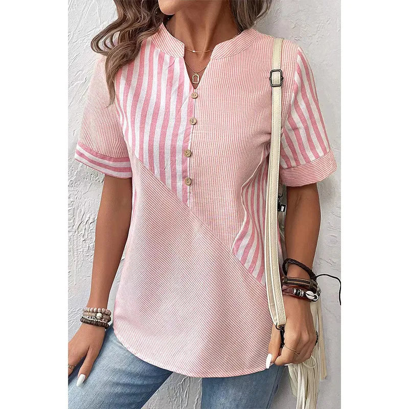 Birdie Pink Notch Neck Short Sleeve Top