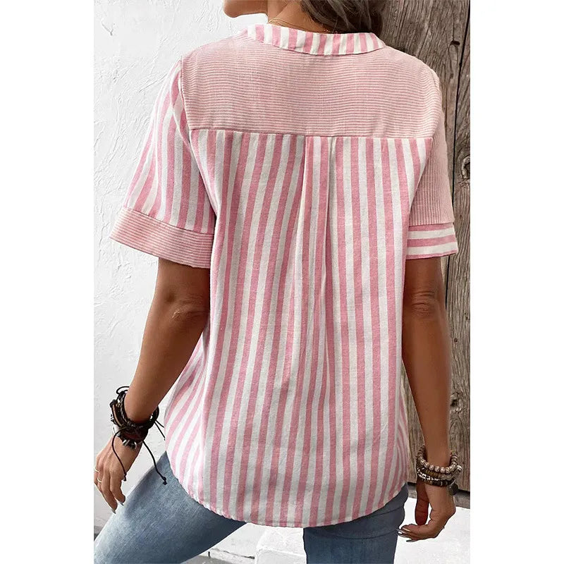 Birdie Pink Notch Neck Short Sleeve Top
