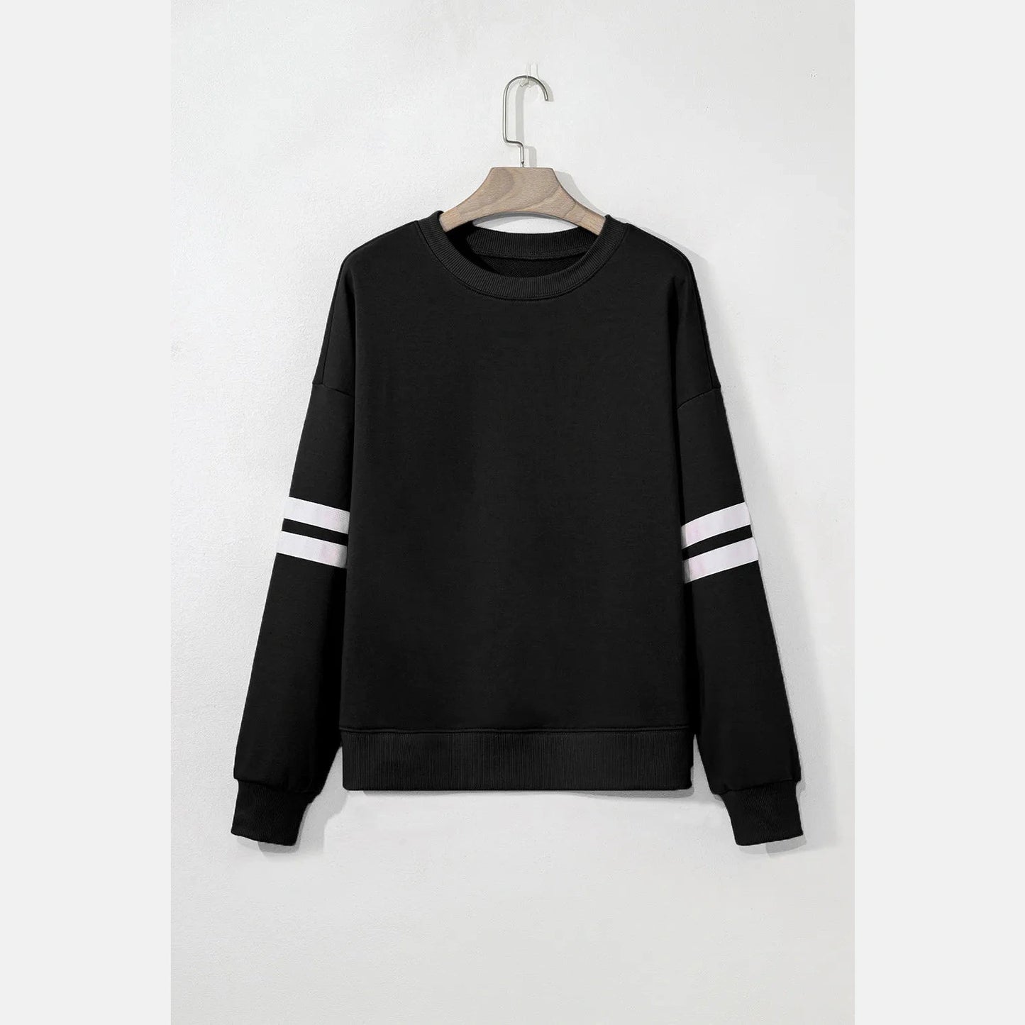 Black Varsity Striped Detail Drop Shoulder Oversized Sweatshirt