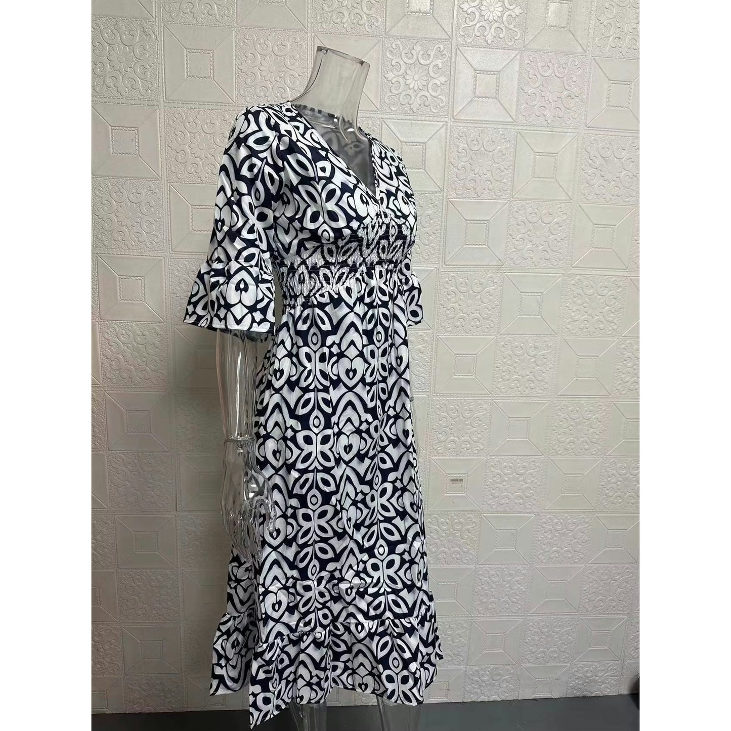 Jimma Black Bohemian V Neck Midi Dress