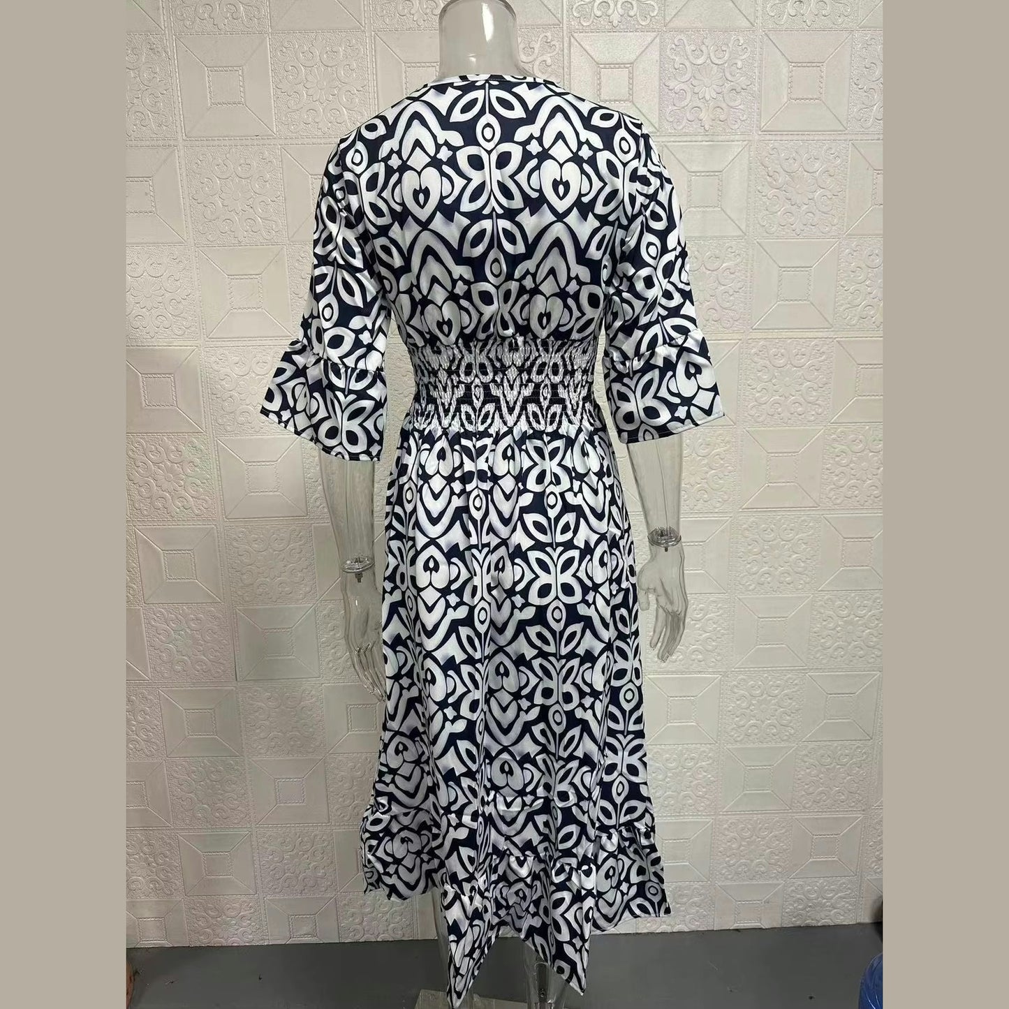 Jimma Black Bohemian V Neck Midi Dress