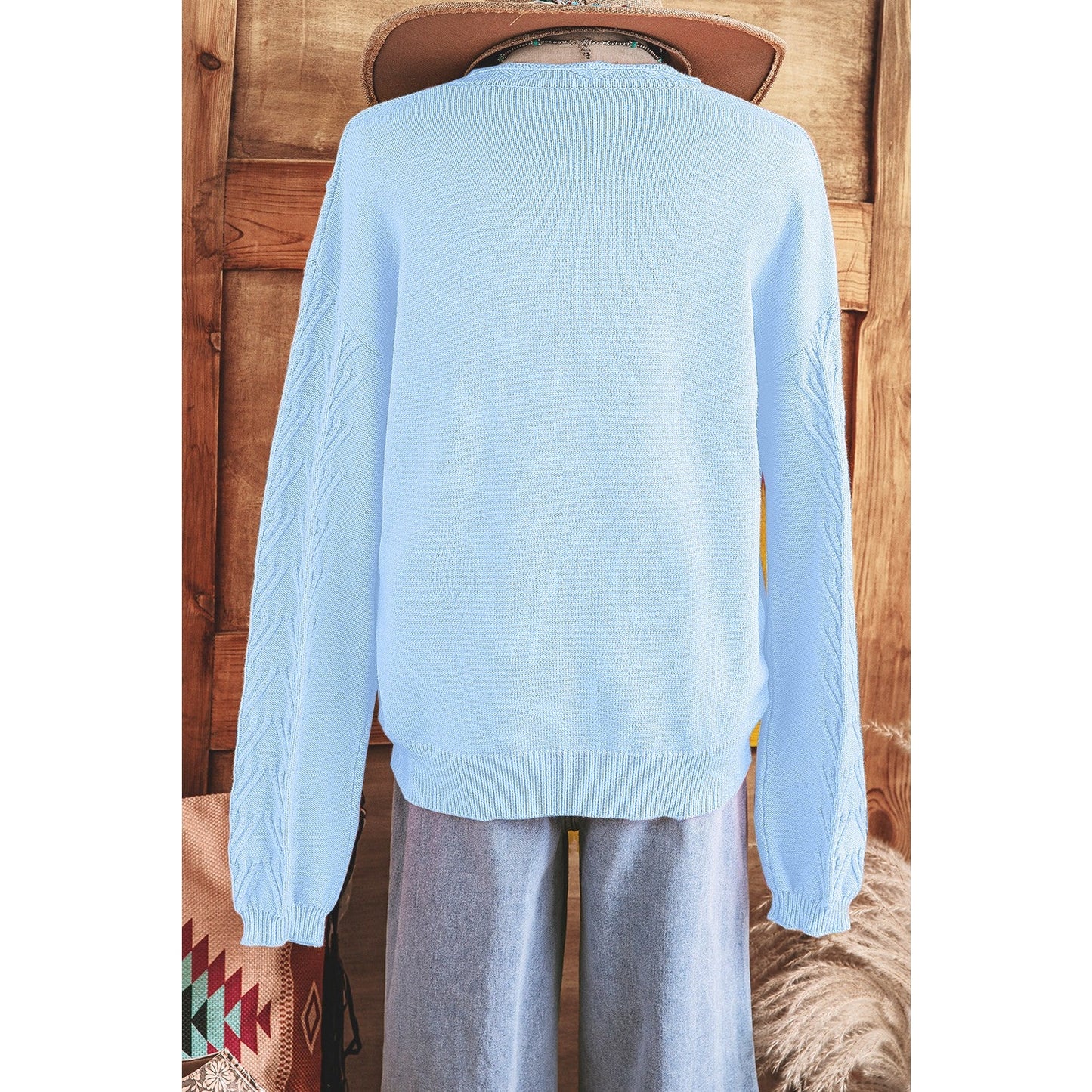 REDUCED!!! Vilma Blue Blossom Flower Detail Knitted Notched Neck Sweater REDUCED!!!