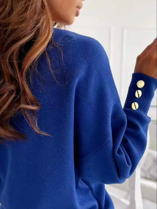 Ayda V Neck Button Cuff Decor Top - 4 Colors