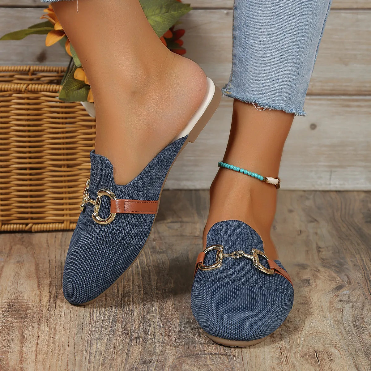 Buckle Decor Breathable Knit Mules - 3 Colors