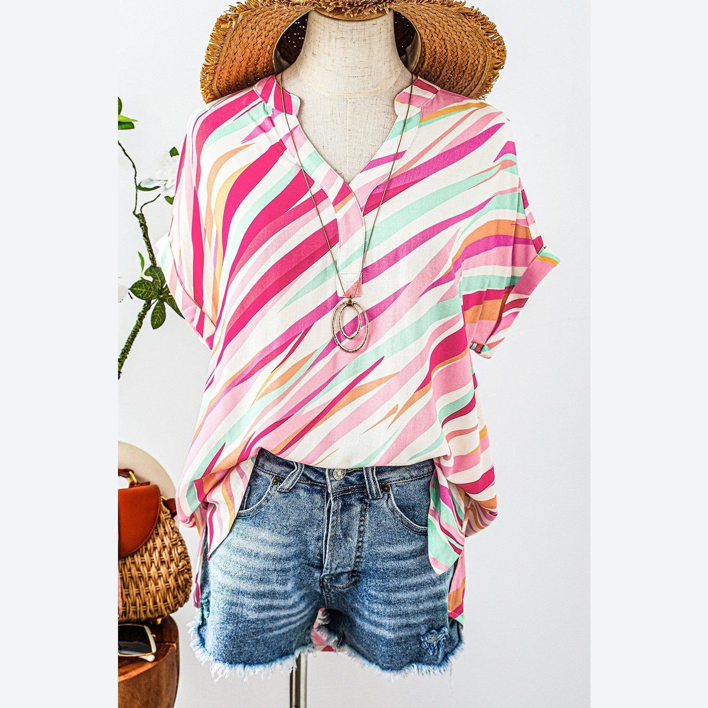REDUCED!!! Blythe Multicolour Abstract Print High Low Short Sleeve Blouse - S to 3X REDUCED!!!