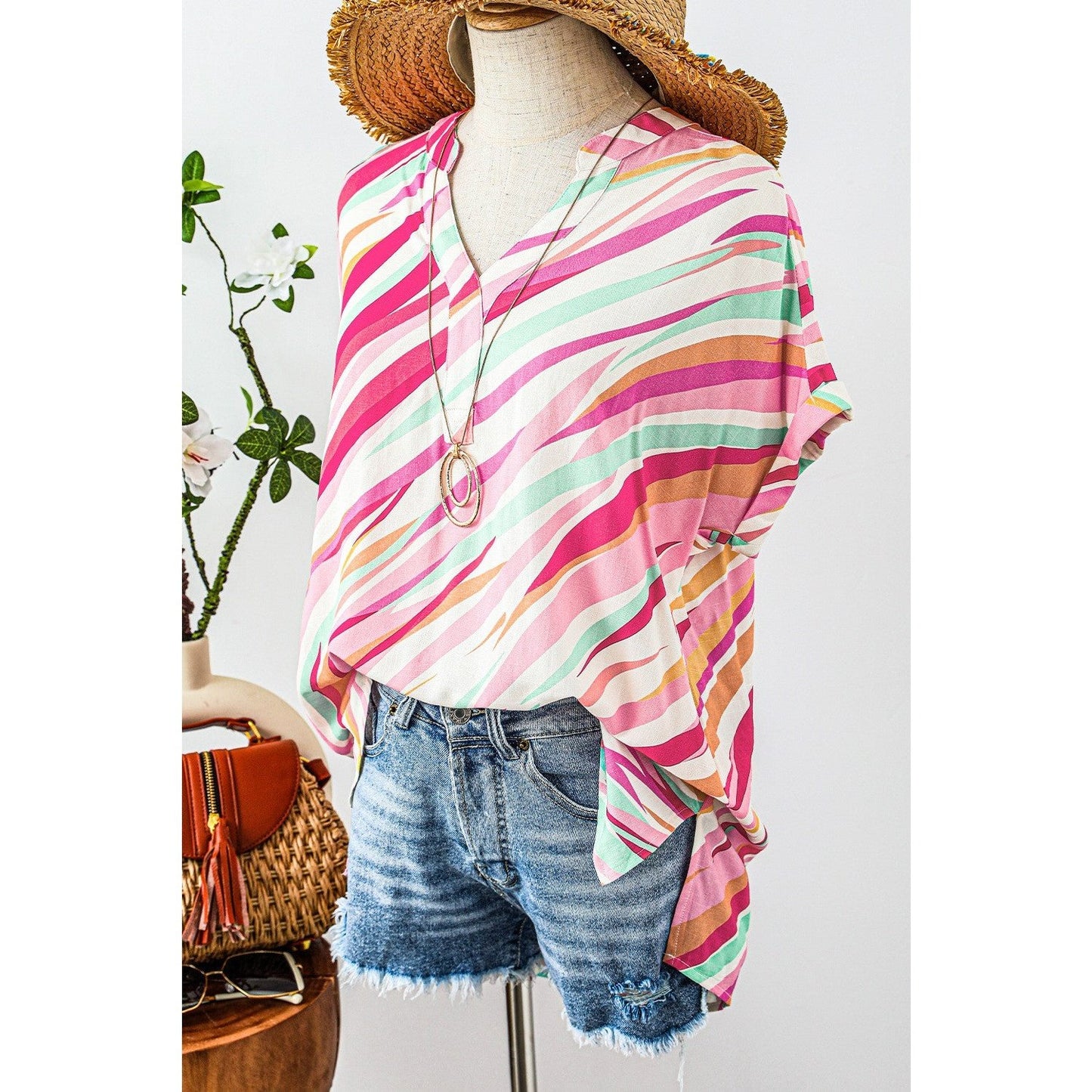 REDUCED!!! Blythe Multicolour Abstract Print High Low Short Sleeve Blouse - S to 3X REDUCED!!!