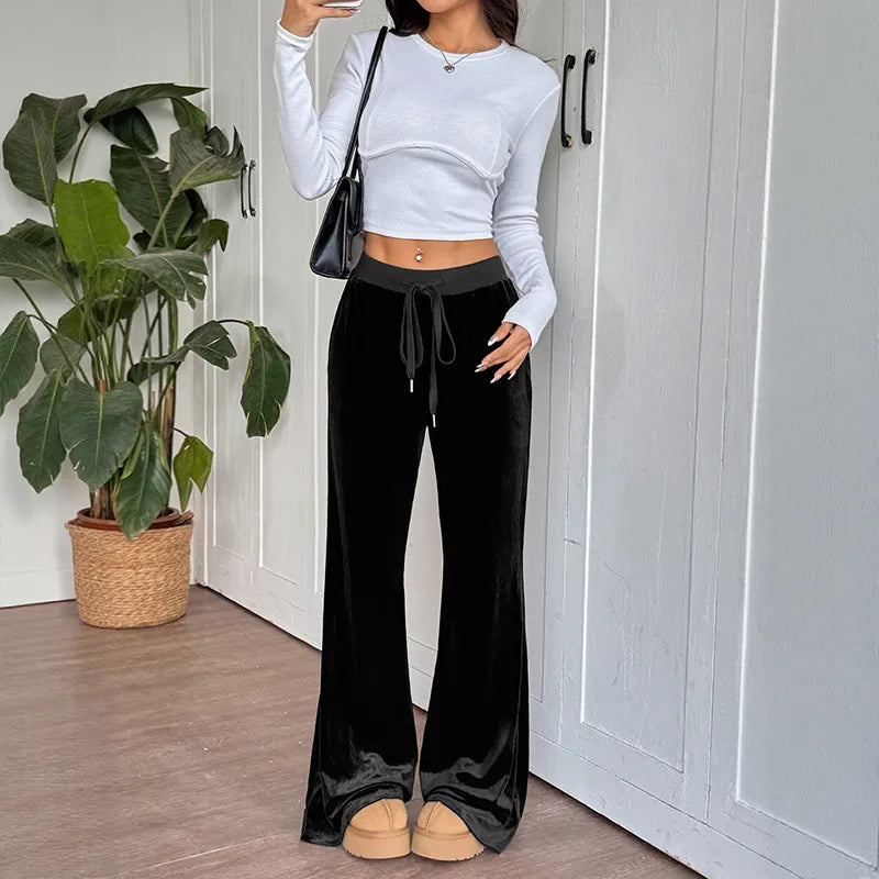 Blythe Black Velvet Flared Pants