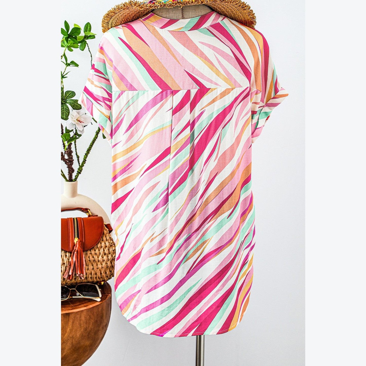 REDUCED!!! Blythe Multicolour Abstract Print High Low Short Sleeve Blouse - S to 3X REDUCED!!!