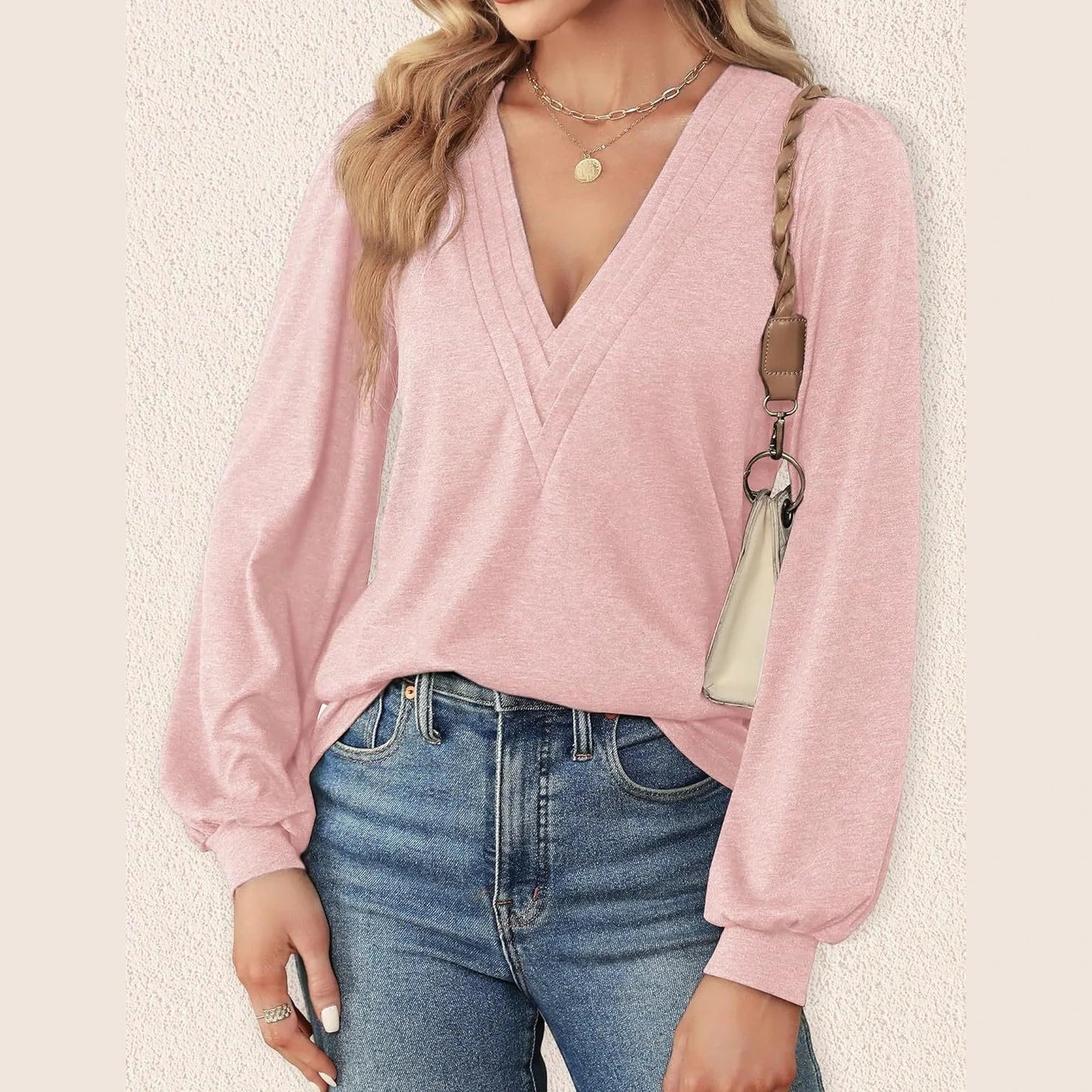 Bobbi Pink V Neck Long Sleeve Top
