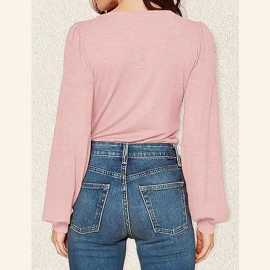 Bobbi Pink V Neck Long Sleeve Top