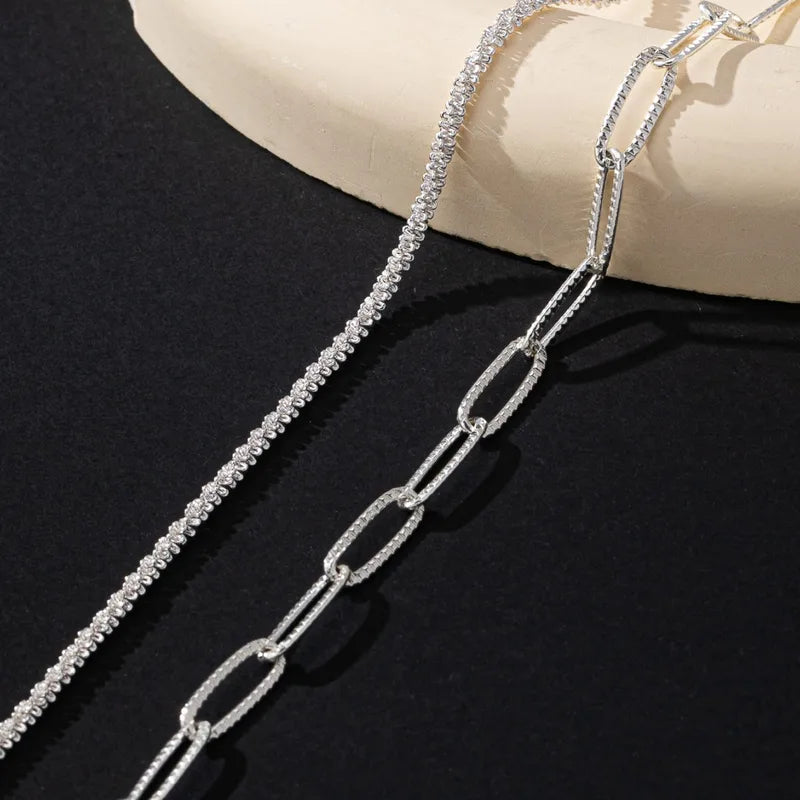 2-Piece Silver Paperclip and Beaded Bracelet