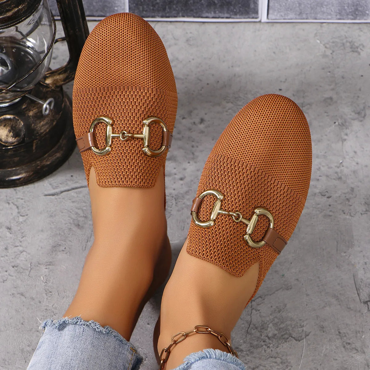 Buckle Decor Breathable Knit Mules - 3 Colors
