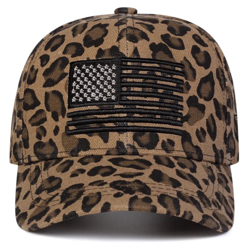 Embroidered American Flag Leopard Print Baseball Cap - 3 Colors