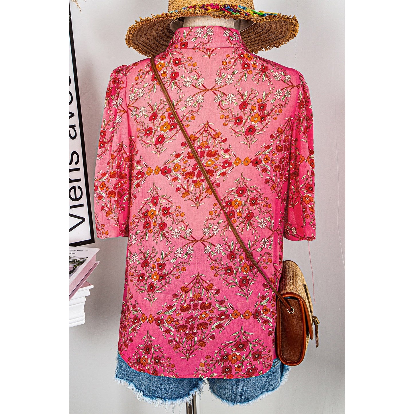 Brynleigh Floral Print Wide Short Sleeve Loose Shirt