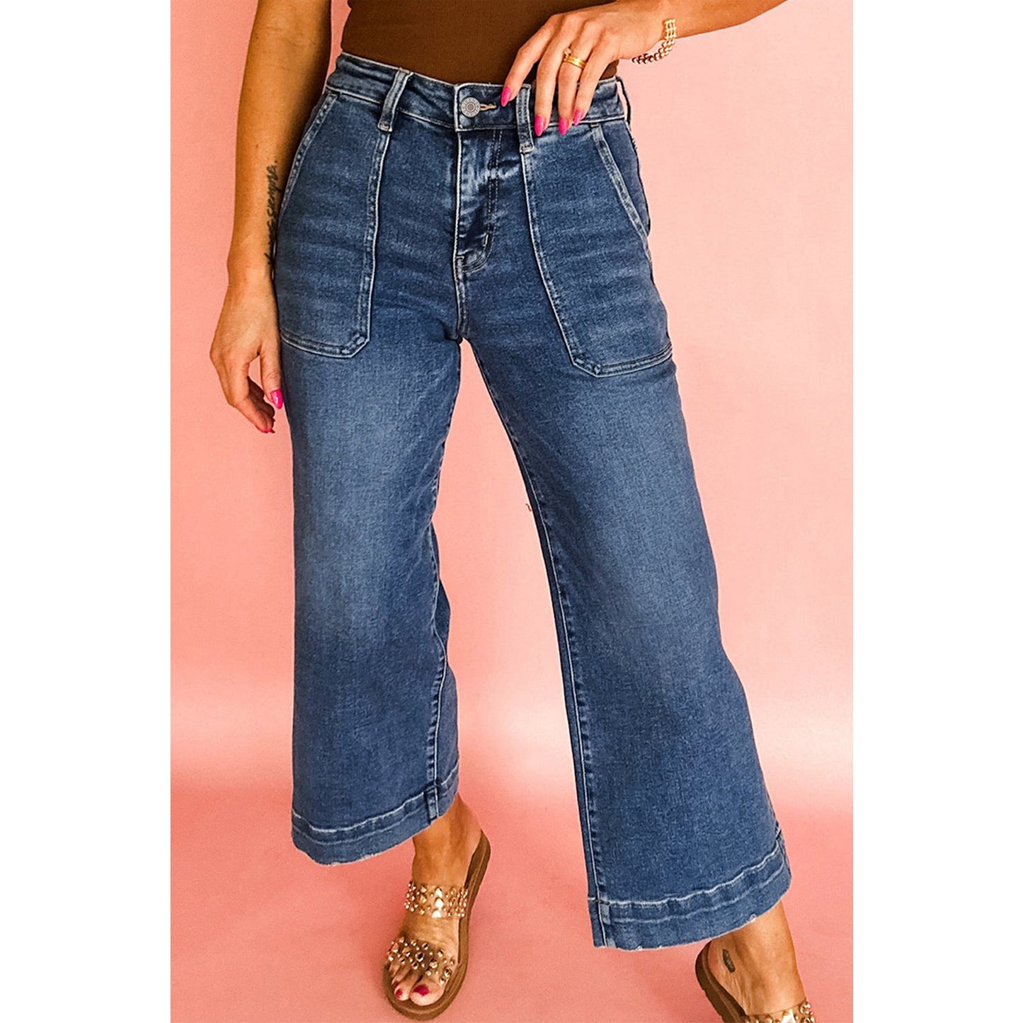 Candie Blue Cropped High Rise Wide Leg Jeans