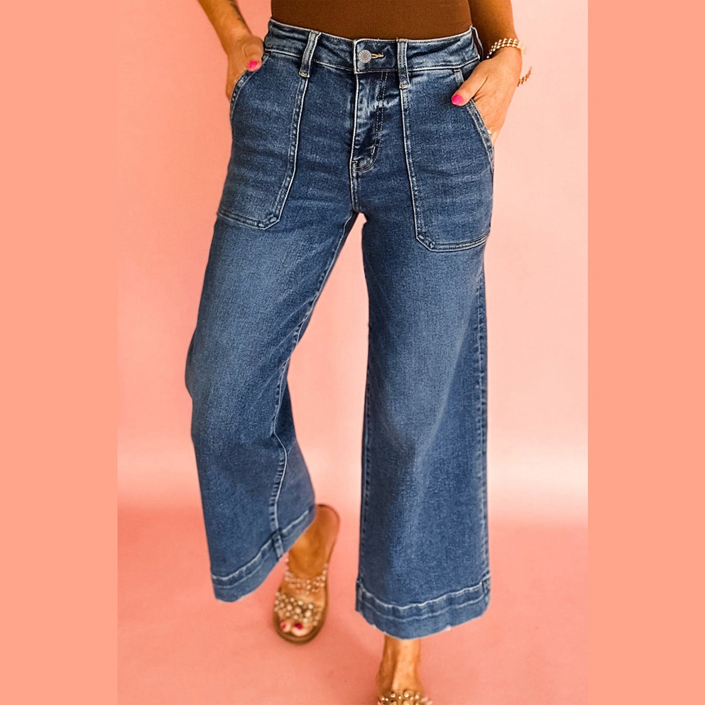 Candie Blue Cropped High Rise Wide Leg Jeans