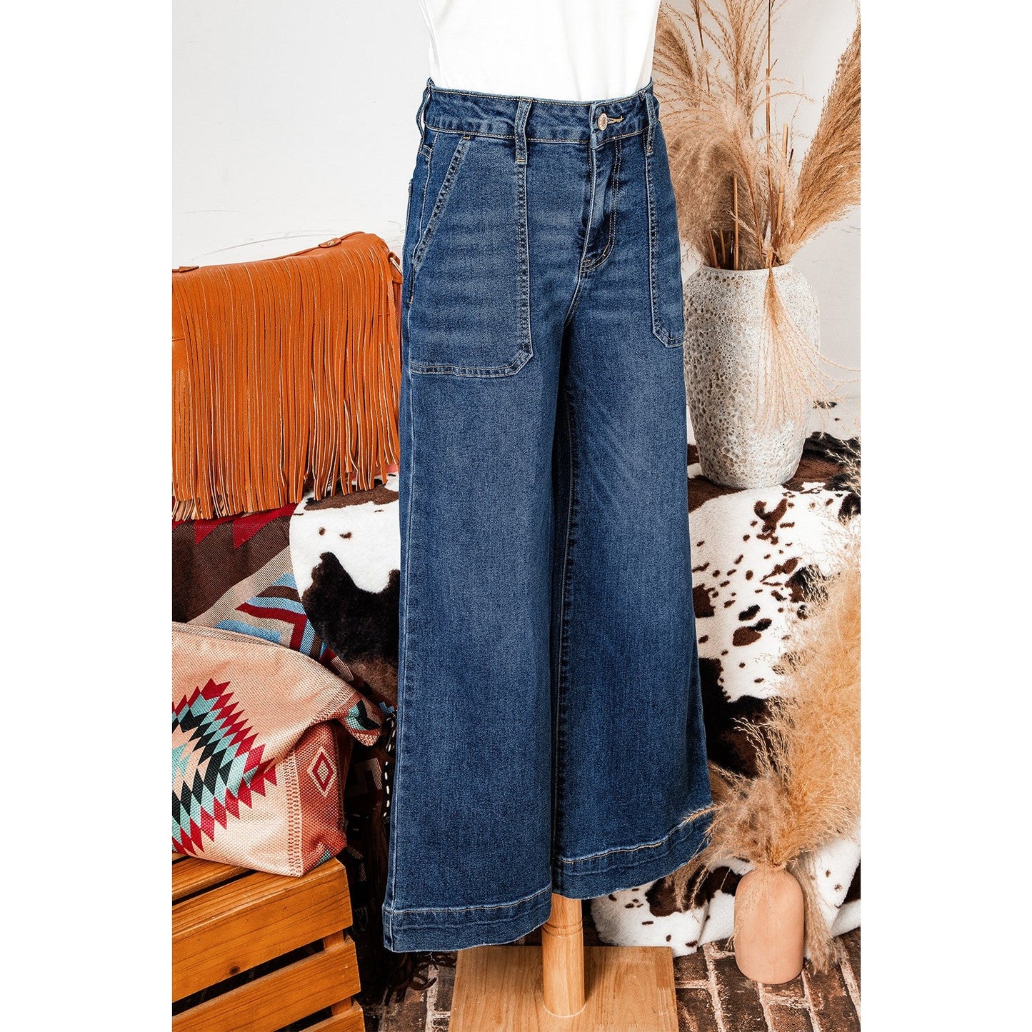 Candie Blue Cropped High Rise Wide Leg Jeans