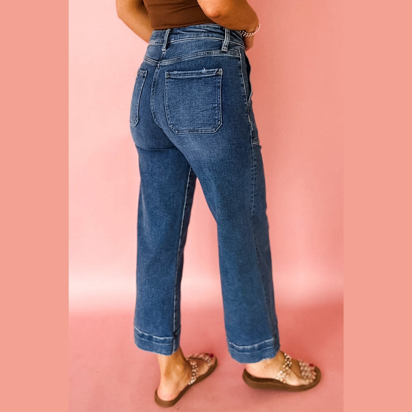 Candie Blue Cropped High Rise Wide Leg Jeans