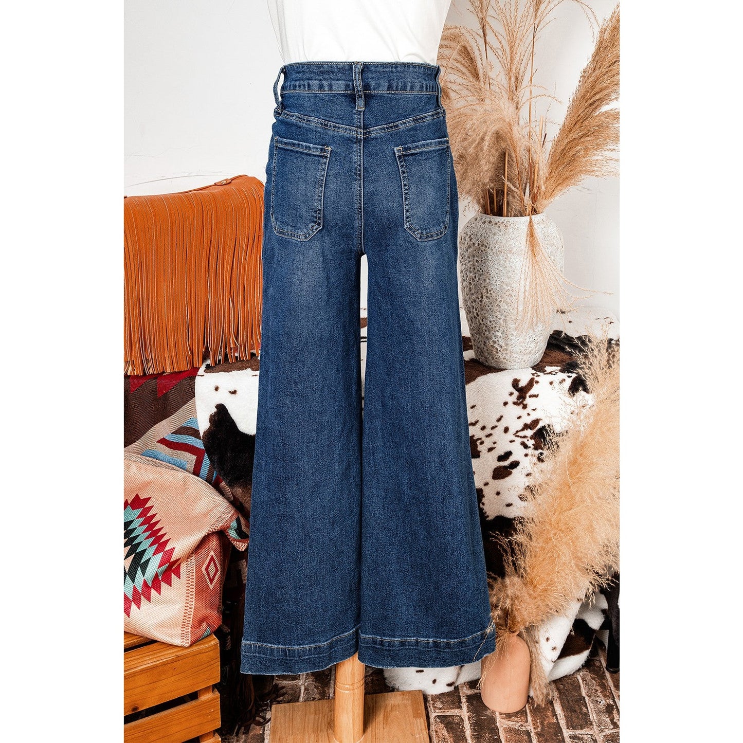 Candie Blue Cropped High Rise Wide Leg Jeans