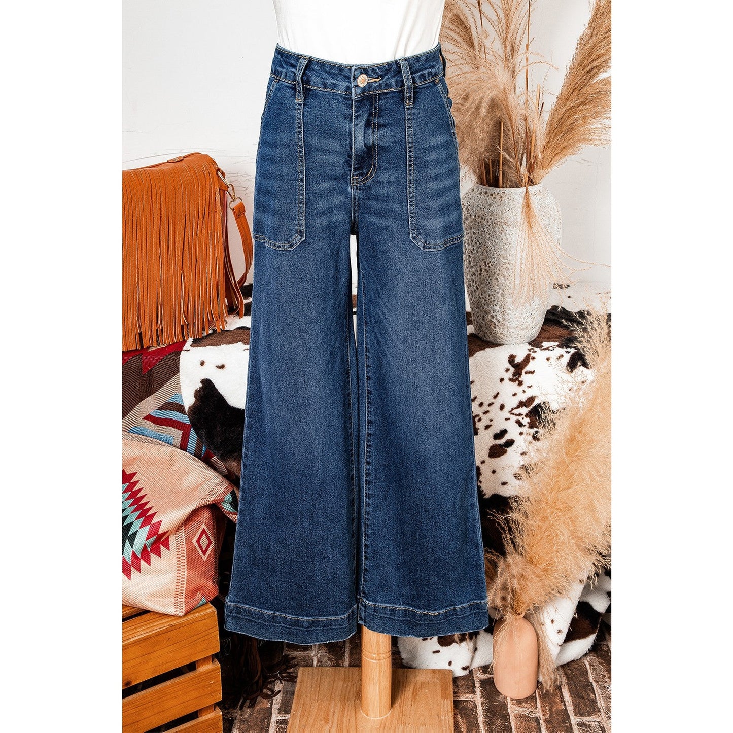 Candie Blue Cropped High Rise Wide Leg Jeans