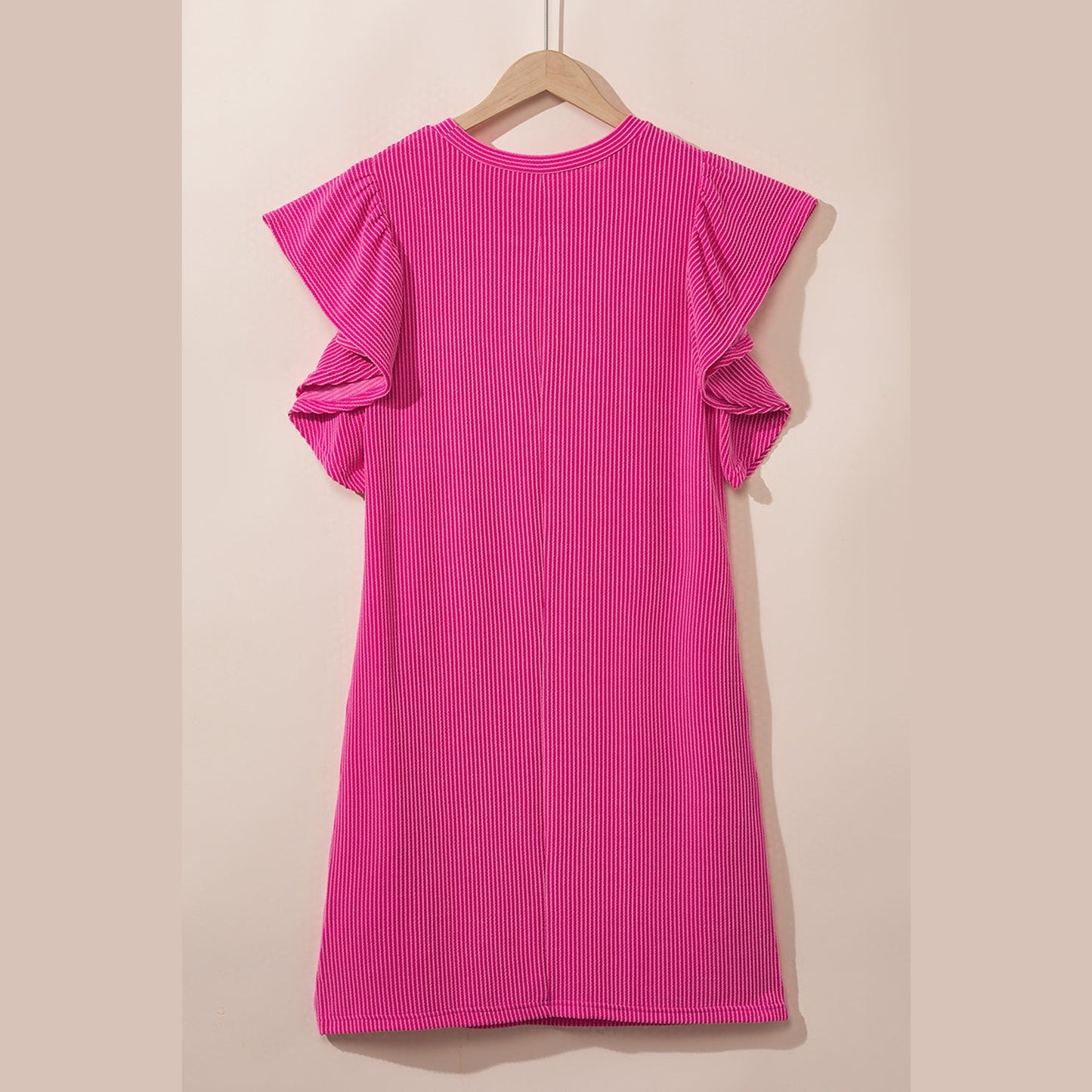 Carmelita Hot Pink Textured Ruffled Flutter Sleeve Mini Dress