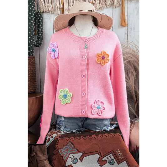 REDUCED!!!  Kathleen Pink Knitted Floral Pattern Button Up Cardigan  REDUCED!!!