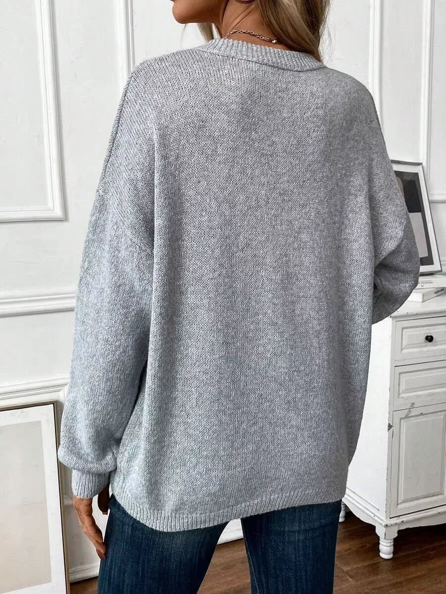 Cathy Grey Loose Fitting Drop Shoulder Sweater