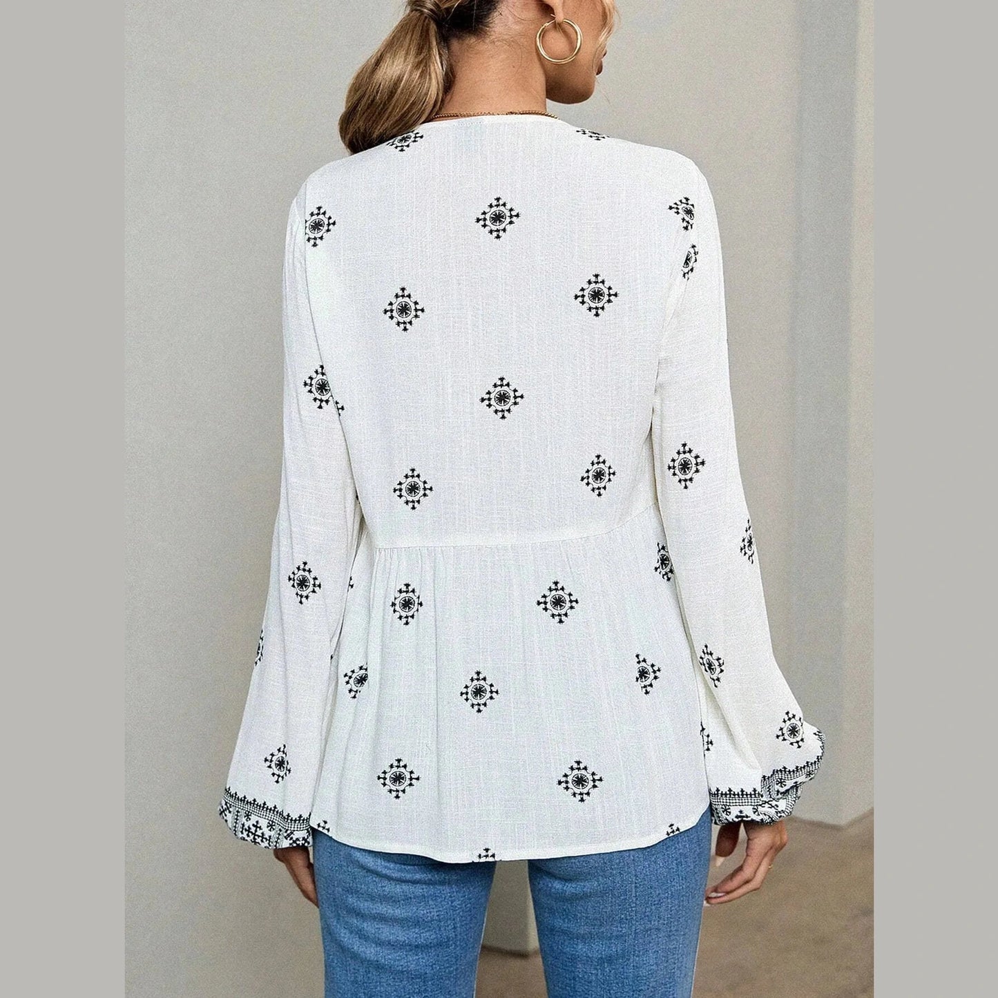 Cecily White Tassel Tie Front Boho Blouse