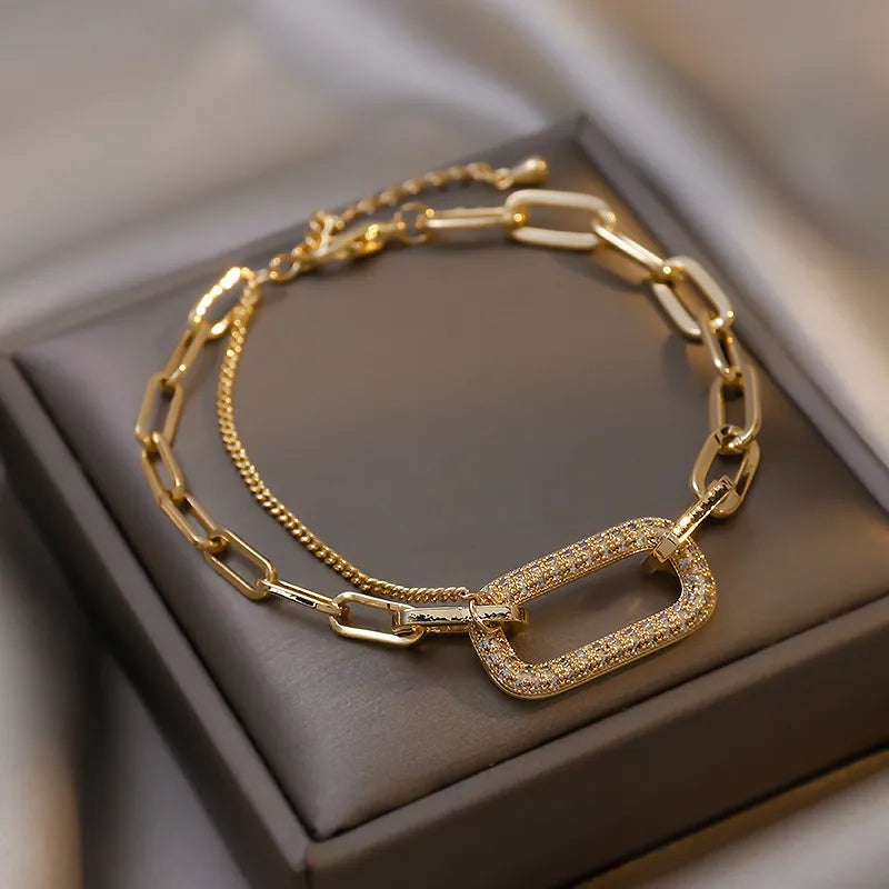 Golden Square Zircon Chain Bracelet
