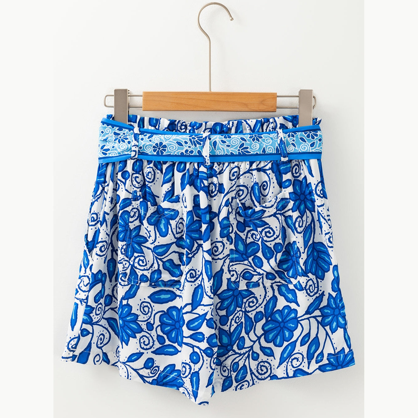 REDUCED!!! Chanin Blue Floral Print Pocketed Front Knot High Waist Casual Shorts REDUCED!!!