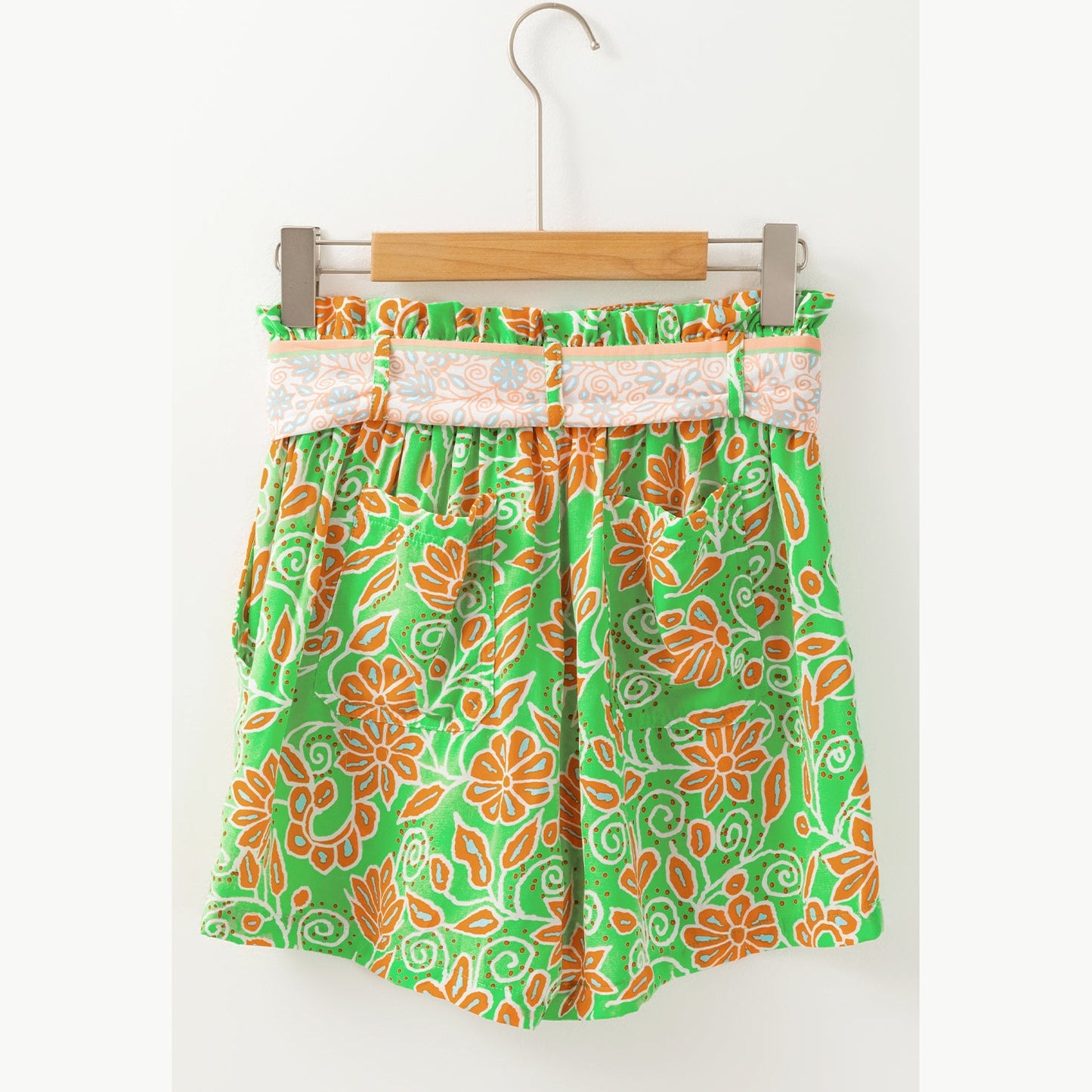 REDUCED!!! Chanin Green Floral Print Pocketed Front Knot High Waist Casual Shorts REDUCED!!!