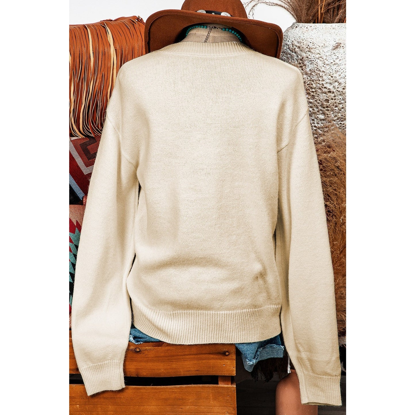 REDUCED!!! Cindi Parchment Floral Crochet Chunky Knit Sweater REDUCED!!!