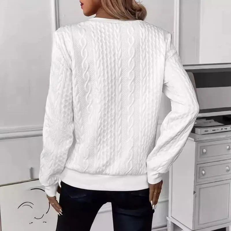 Cissie White Textured Half Zip Long Sleeve Top