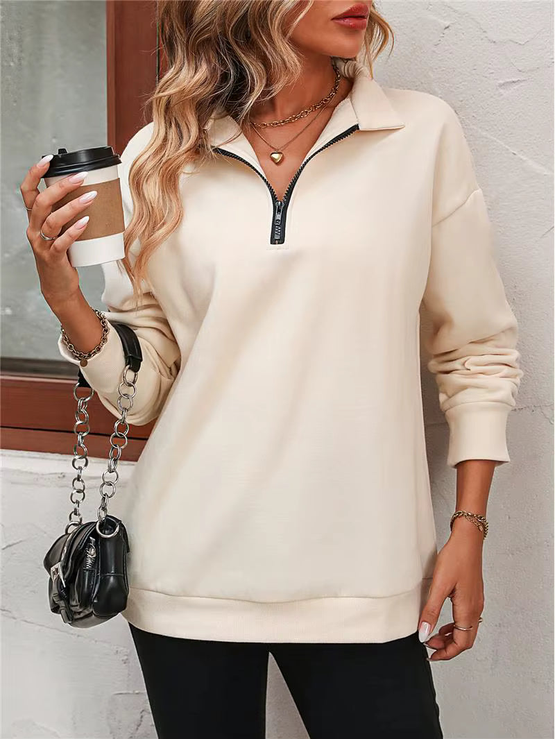 Cara Jo Apricot Half Zipper Collared Long Sleeve Top