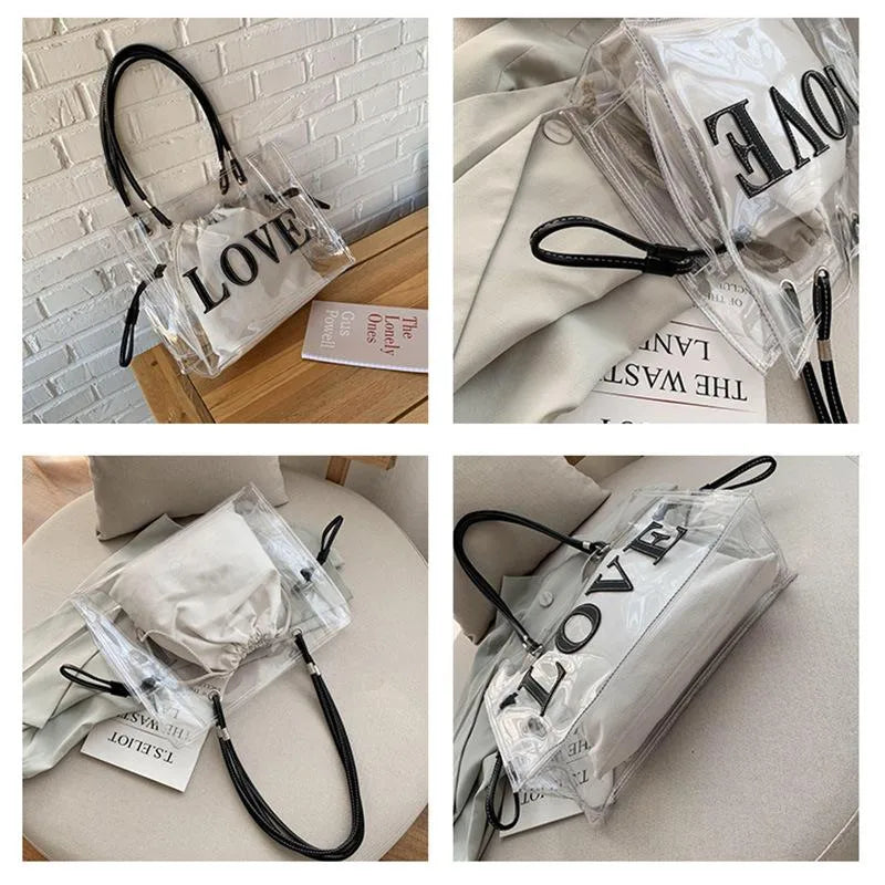Clear Love Tote Bag w/ Inner Pouch - 3 Colors