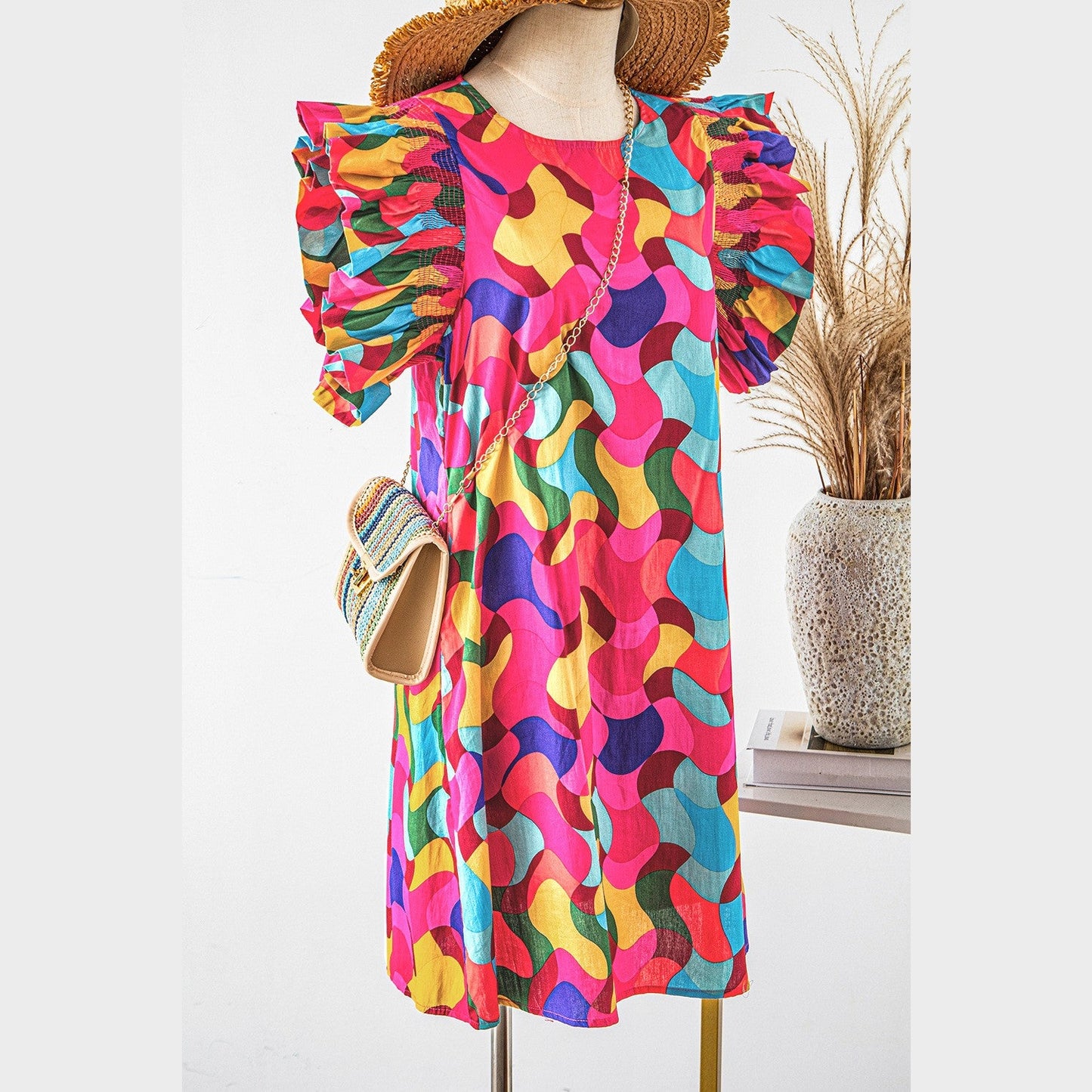 REDUCED!!! Clementina Abstract Print Ruffle Sleeve Shift Dress REDUCED!!!