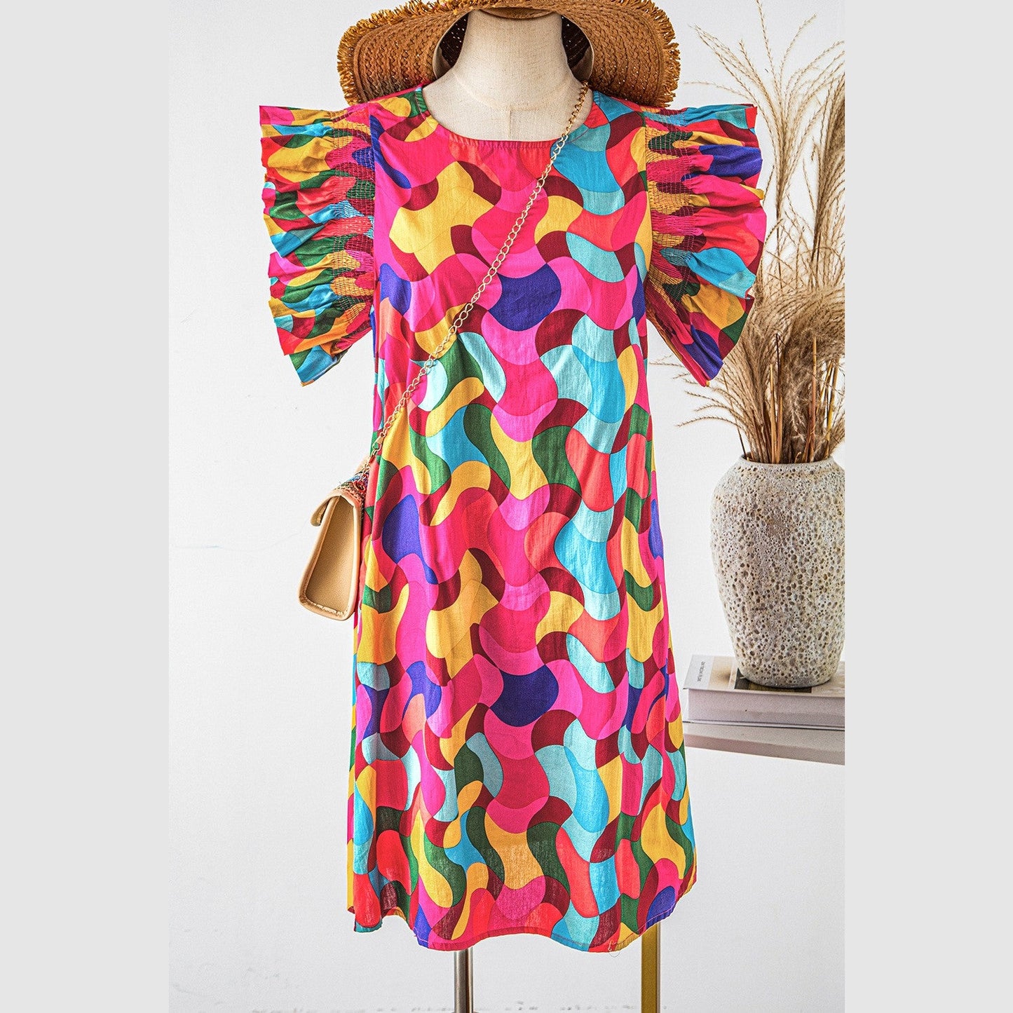 REDUCED!!! Clementina Abstract Print Ruffle Sleeve Shift Dress REDUCED!!!