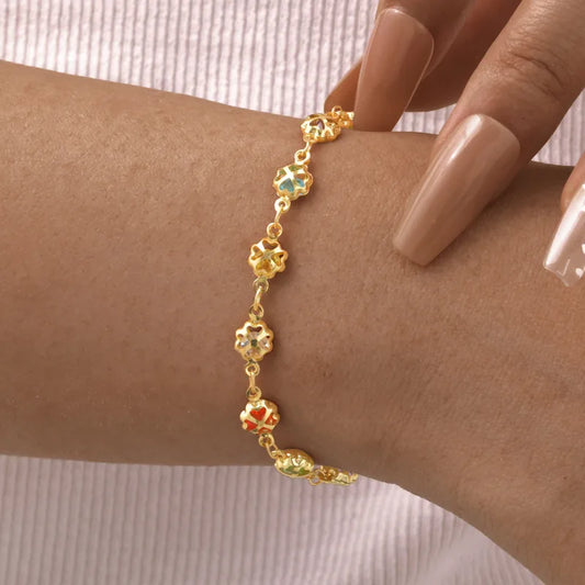 Multicolor Clover 18K Gold Plated Bracelet