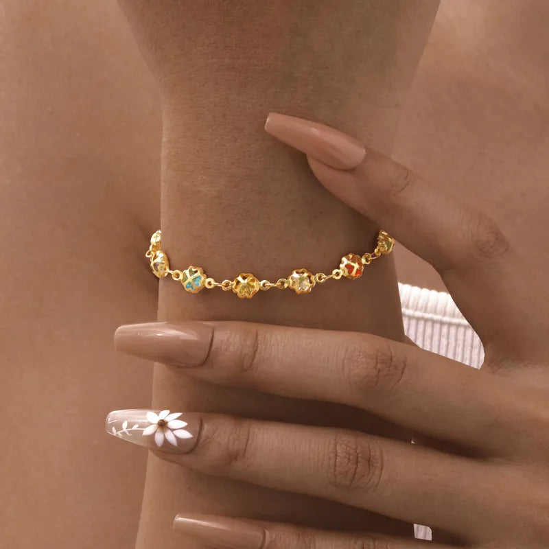 Multicolor Clover 18K Gold Plated Bracelet