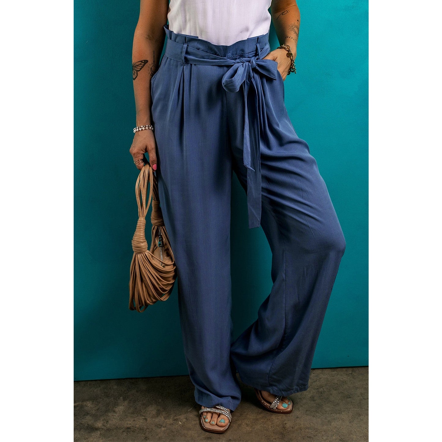 REDUCED!!! Clydie Belted Frilly Waist Wide Leg Loose Pants REDUCED!!!