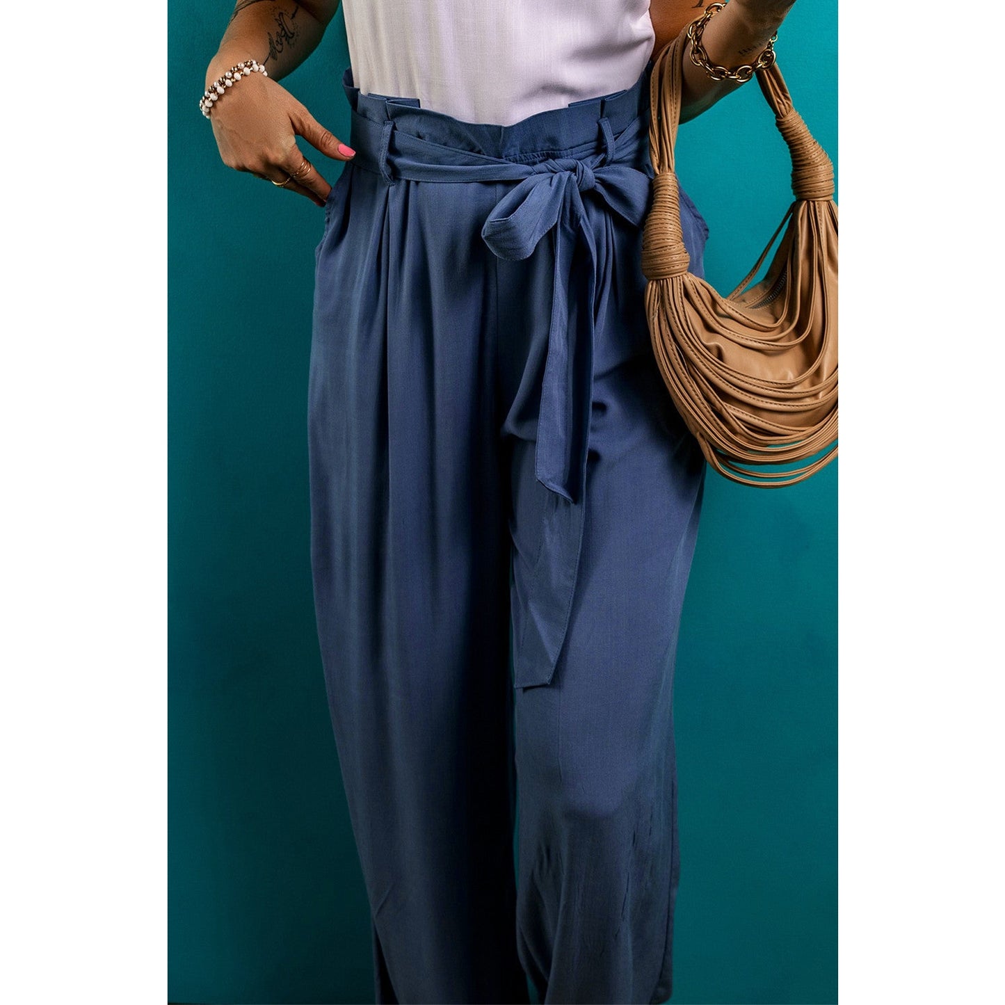 REDUCED!!! Clydie Belted Frilly Waist Wide Leg Loose Pants REDUCED!!!
