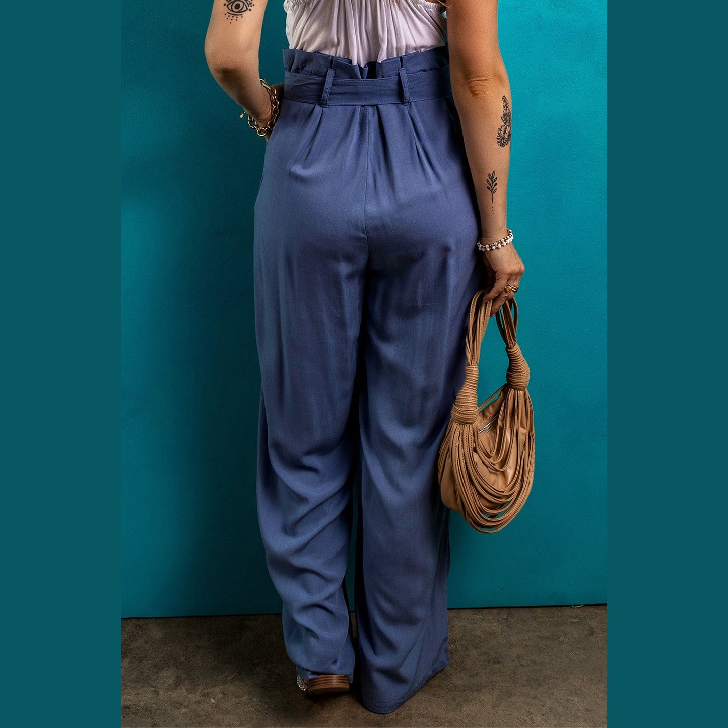 REDUCED!!! Clydie Belted Frilly Waist Wide Leg Loose Pants REDUCED!!!