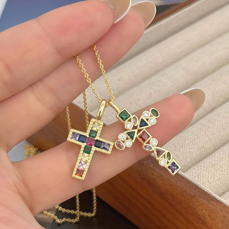 Double Pendant Cross Necklace